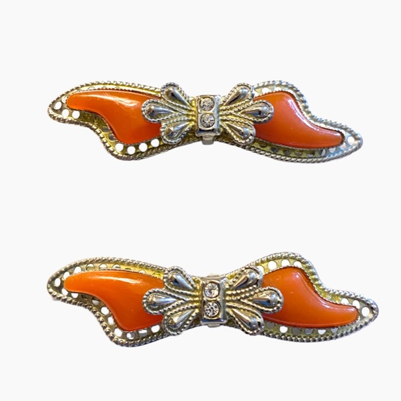 Silver Tone Vintage Style Bow Barrette Pair - Picture 1 of 5
